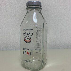 BOTTLE - 32oz VOLLMANS FARMS glass milk bottle DEEP IN THE HEART OF TEXAS logo